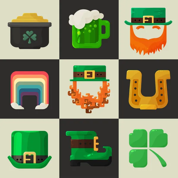 Conjunto de ícones lisos irlandeses do Dia de St. Patricks — Vetor de Stock