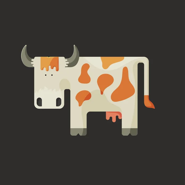 Mignon vache dessin animé blanc avec des cornes et des taches rouges — Image vectorielle