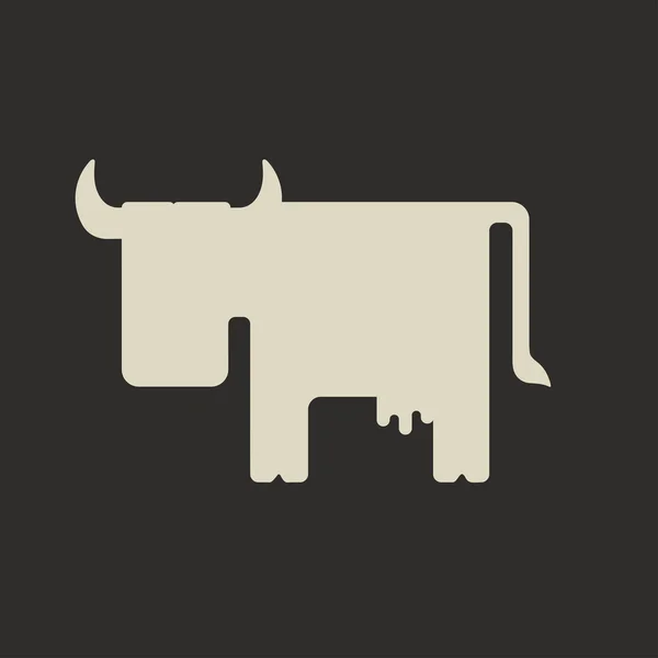 Silhouette de vache dessin animé blanc mignon avec cornes — Image vectorielle