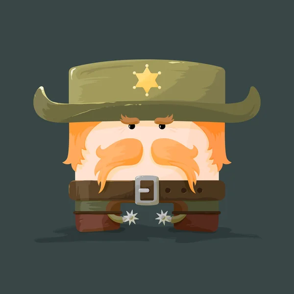 El salvaje oeste. Sheriff de dibujos animados con bigotes y sombrero — Vector de stock