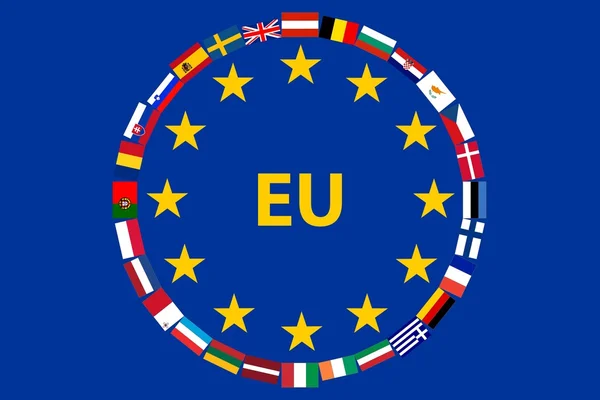 Bandera de la UE con banderas de países — Vector de stock