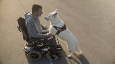 Man with disability and service dog clipart
