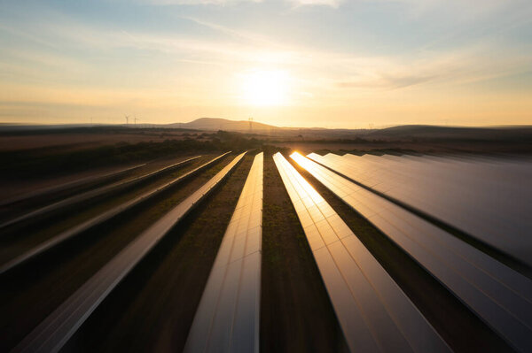 Solar panel farm in motion blur