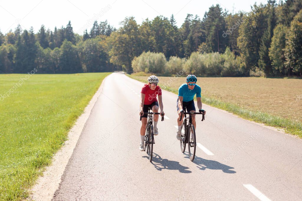 Man and woman couple cyclist during a ride