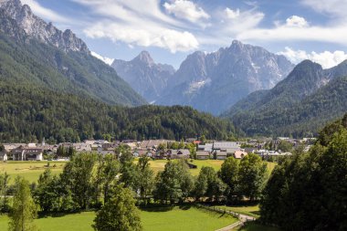 Kranjska Gora town in Slovenia at summer with beautiful nature and mountains in the background
