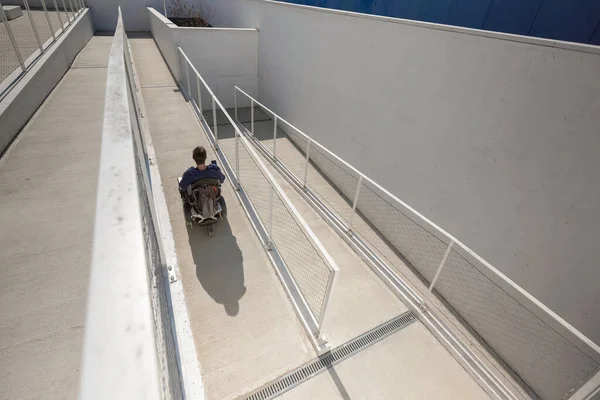 Man Wheelchair Use Accessible Ramp — Photo