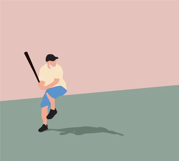 Baseball Játékos Ütő Játszik Egészségügyi Maszkok Visel Vektor Illusztráció Nyári — Stock Fotó