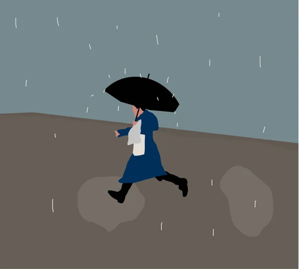 우산을 비오는 거리를 달리는 사업가 기후가 변한다 사기적 — 스톡 사진