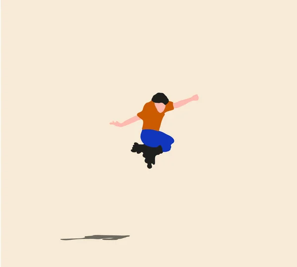 Man makes a jump on a skateboard. Modern street activity. Colored flat vector illustration of active teenagers riding longboards