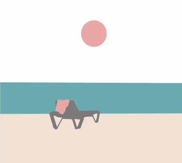 Cadeira Convés Praia Com Nublado Sol Céu Estilo Minimalista Ilustração — Fotografia de Stock