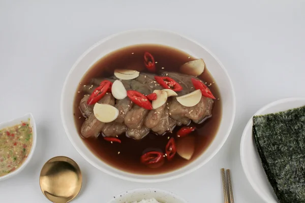 Γαρίδες Τσίλι Σόγιας Σκόρδο Saewoo Jang Λευκό Φόντο Κορεάτικες Γαρίδες — Φωτογραφία Αρχείου