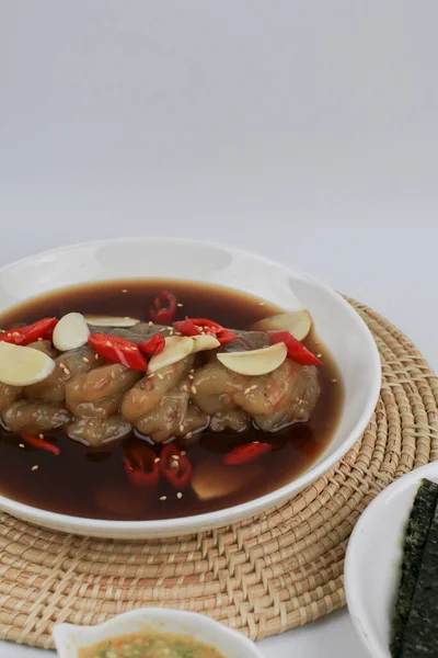 Γαρίδες Σάλτσα Σόγιας Τσίλι Και Σκόρδο Saewoo Jang Καλή Νόστιμο — Φωτογραφία Αρχείου