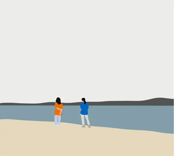 Две Женщины Отдыхе Путешествуют Пляже Голубой Фон Солнечного Неба Океана — стоковое фото