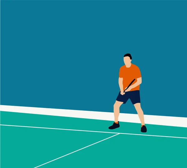 男子网球选手在硬场地上手握球拍 团体运动的矢量图解 — 图库照片