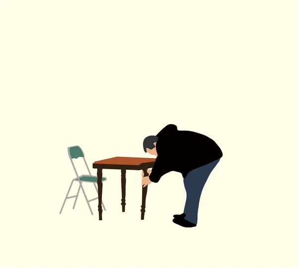 Man Repairing Leg Wooden Table Furniture Assembly Flat Cartoon Vector — Fotografia de Stock