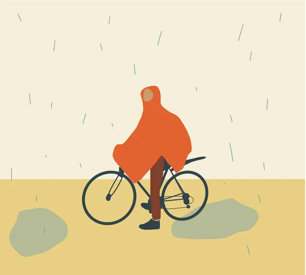 Человек Дождевом Плаще Сидит Седле Велосипеда Дождливая Влажная Погода Осенью — стоковое фото