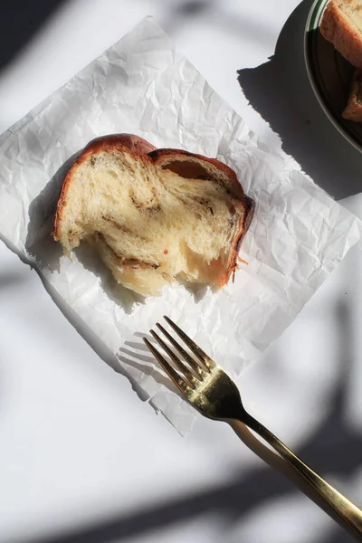 Black Truffle Cheese Brioche Bread White Background Morning Window Baker — стоковое фото