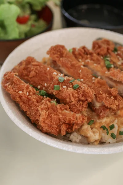 Costeleta Tonkatsu Porco Frango Frito Crocante Com Arroz Japonês Frango — Fotografia de Stock