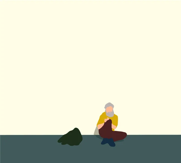 Bezdomny Starzec Siedzący Ulicy Cartoon Design Vector Ilustracja Problemu Społecznego — Zdjęcie stockowe