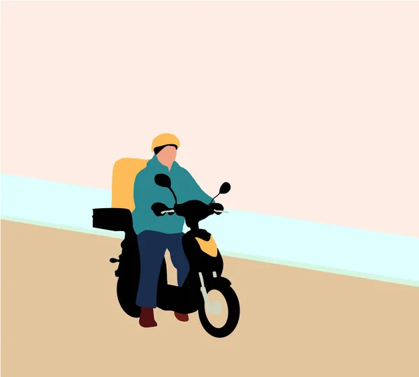 Delivery man delivering an order on a motorcycle. Online delivery food service concept, , delivery home and office.. Vector illustration