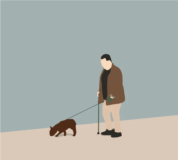 Old man walks with a dog. active recreation with a pet. the concept of elderly people in a flat trending style. vector illustration