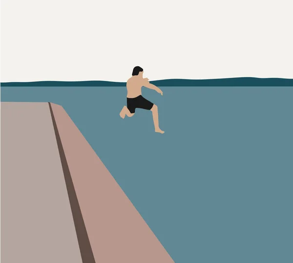 Männer Springen Ins Wasser Und Amüsieren Sich Urlaub Vektorillustration Wochenende — Stockfoto