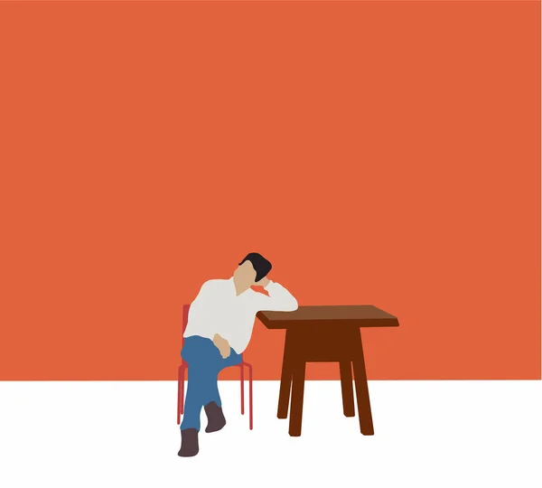 Young man sitting at table and waiting for friends. Rest and relax concept. Vector illustration