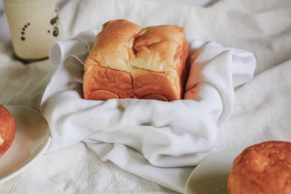 Homemade Fresh Baked Homemade Hokkaido Milk Bread Breakfast Cooking Home — Stock Photo, Image