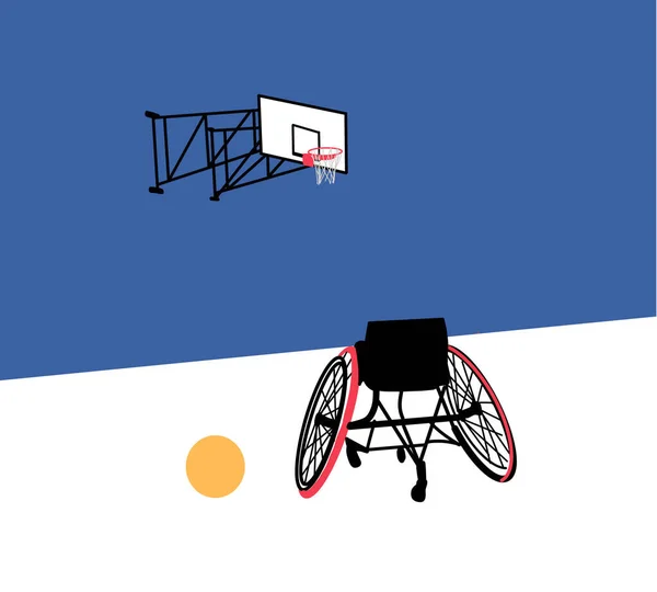 Disabled sport in action while playing indoor basketball at a basketball court. Physical activity, rehabilitation for people with physical disabilities. Adaptive wheelchair sport