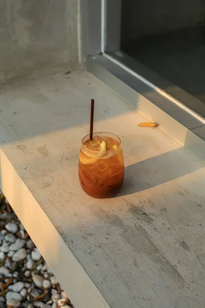 Café Expresso Com Suco Laranja Gelo Bebida Fresca Doce Verão — Fotografia de Stock