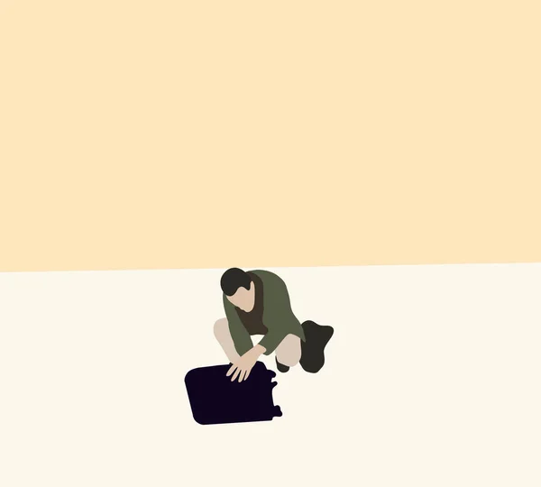 Traveler Open Suitcase Street Looking Something Travel Preparation Concept Vector — Photo