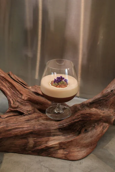 Espresso Mocktail Based Coffee Juice Wood Background Creative New Exotic — Stock Fotó