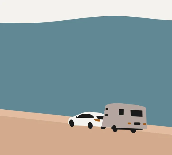 Caravan Trailer Snelweg Tijdens Zomer Road Trip Reizen Met Auto — Stockfoto