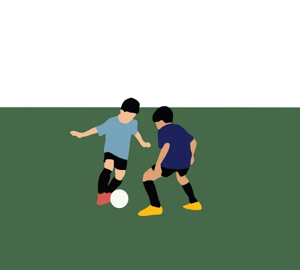 Two Boys Football Players Kicking Football Match Game Soccer Field — ストック写真