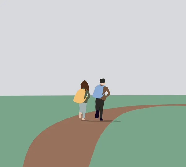 Boy Girl Backpack Walking Talking College Campus Together Back School — стоковое фото