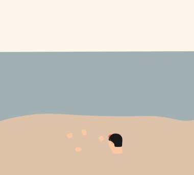 Man buried in sand on the beach. Taking sunbath with body under ground near ocean. Travel summer vacation lifestyle.
