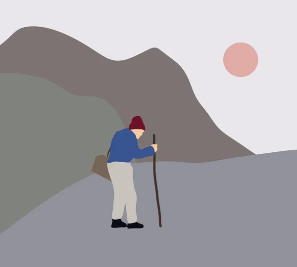 积极的老年人用手杖爬山 享受他们的冒险 退休时的健康生活方式 户外活动 — 图库照片