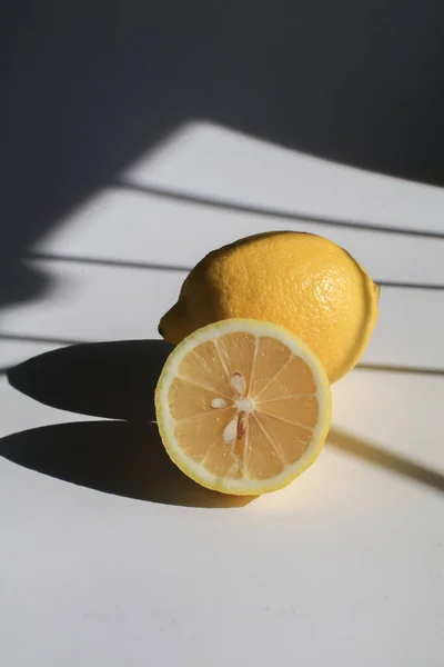 Fresh Ripe Lemons Citrus Fruit White Sunlight Window Art Minimal — Stock Photo, Image