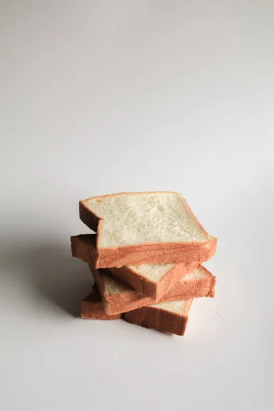 Beyaz Arka Planda Yapımı Slayt Ekmeği Sabah Kahvaltısı Kavramı Taze — Stok fotoğraf