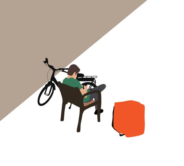 스마트폰 오렌지 주머니를 장시간 의자에 에서의 초인적 — 스톡 사진