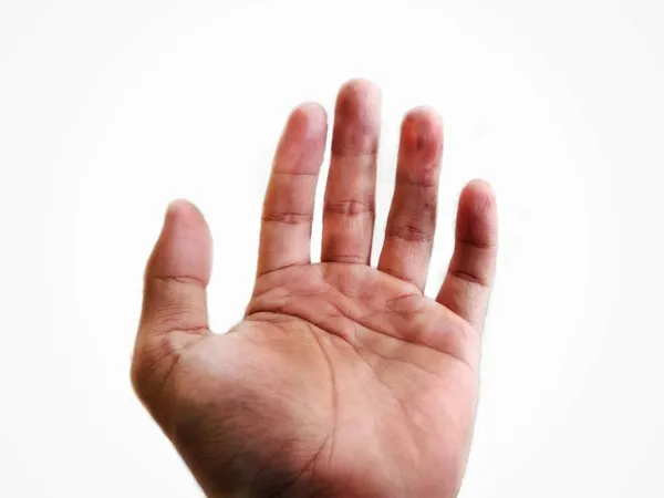Люди Дають Ять Пальців Показують Знак Номеру Ізольовано Білому Тлі — стокове фото