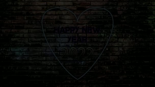 霓虹灯标志着欢愉的新年文字与砖墙背景 现代4K — 图库视频影像