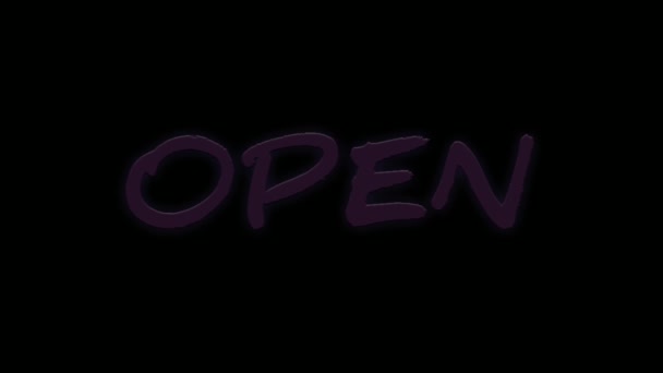 Animation Neon Text Open Black Background Blue Neon Sign Open — Stock Video