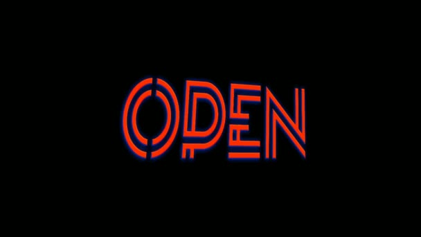 Animation Neon Text Öffnen Auf Schwarzem Hintergrund Blaue Leuchtreklame Open — Stockvideo