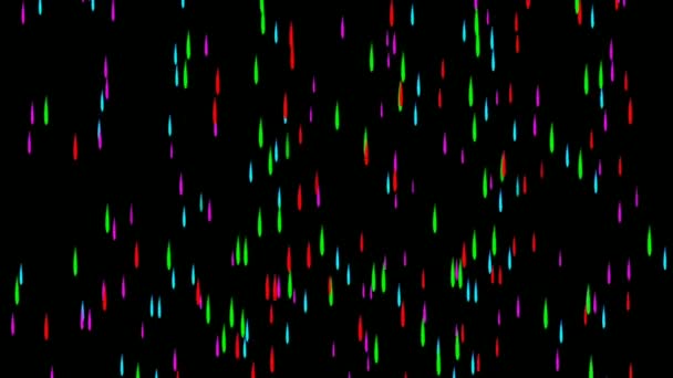 Coloré Néon Pluie Goutte Eau Animation Sur Fond Noir Vidéo — Video