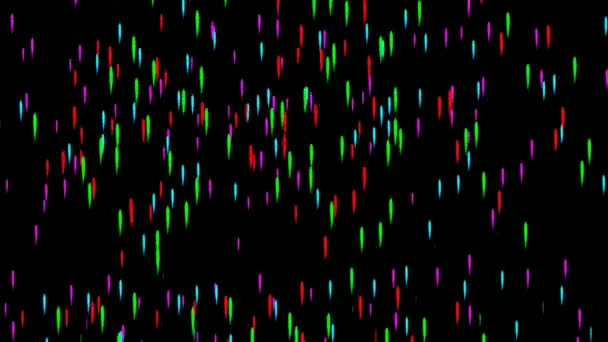 黒い背景にカラフルなネオン雨のドロップアニメーション 4Kビデオ 多色のネオンスポットライトが — ストック動画