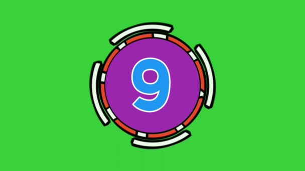 Flat Cartoon Countdown Number Ten One Animation Green Screen Background — Stock Video