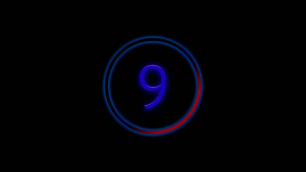 Neon Countdown Nummer Zehn Bis Null Animation Auf Schwarzem Hintergrund — Stockvideo