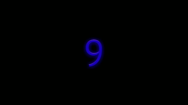 Neon Countdown Nummer Zehn Bis Null Animation Auf Schwarzem Hintergrund — Stockvideo