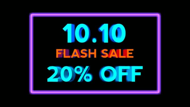 Flash Sale Neon Sign Animation Fluorescent Light Glowing Banner Black — Stock Video